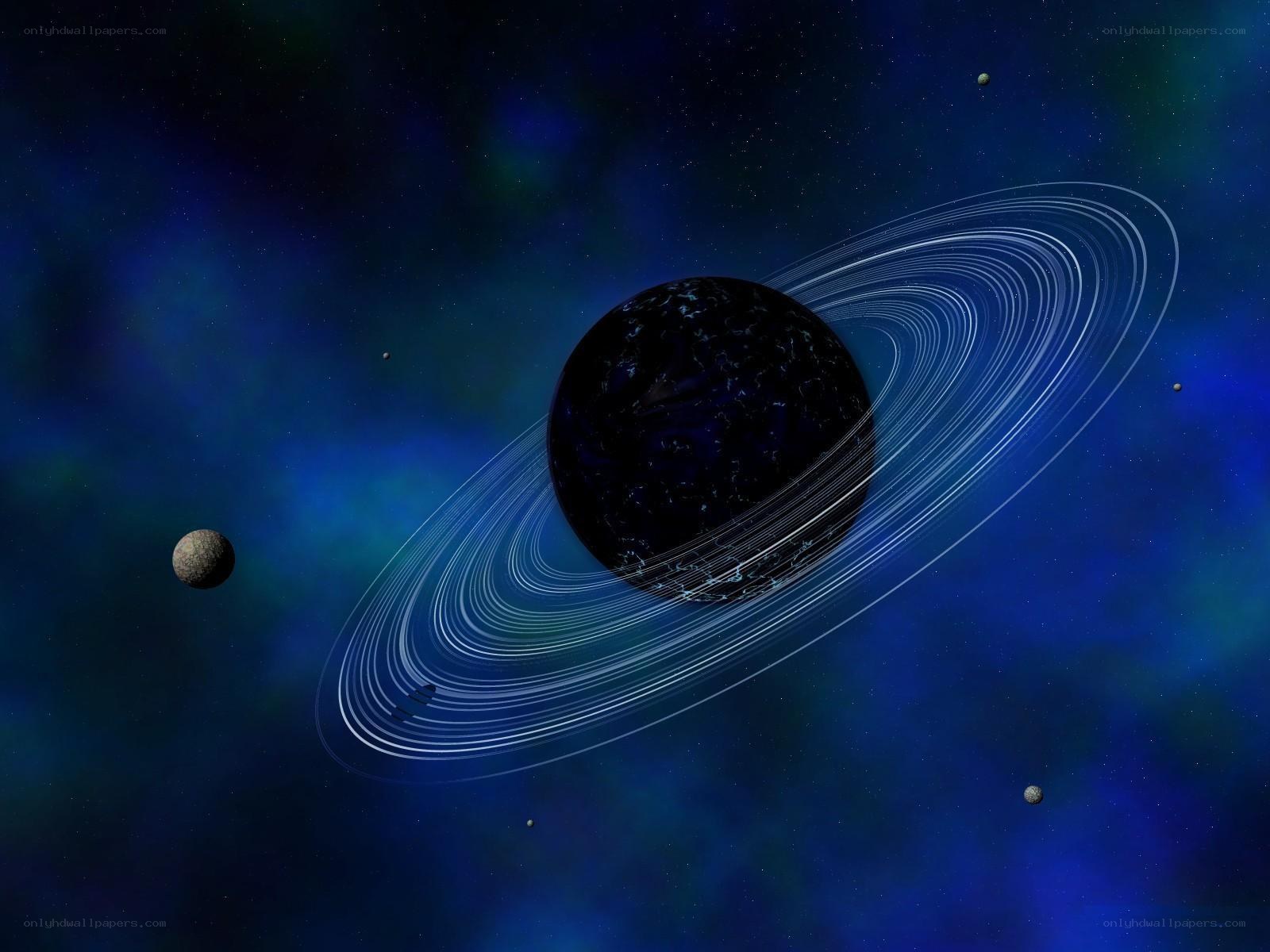 Planet with rings in space