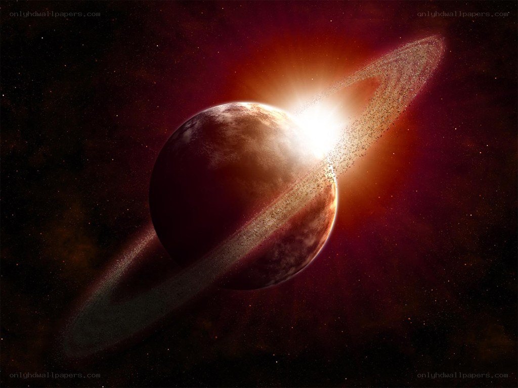 Planet with rings in space