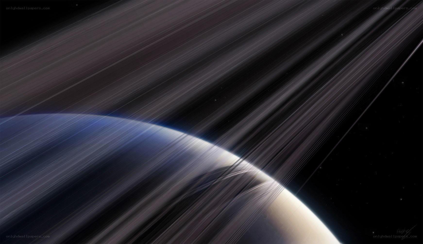 Planet with rings in space