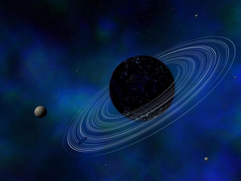Planet with rings in space