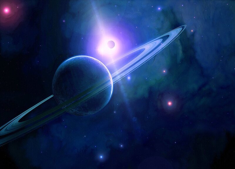 Planet with rings in space
