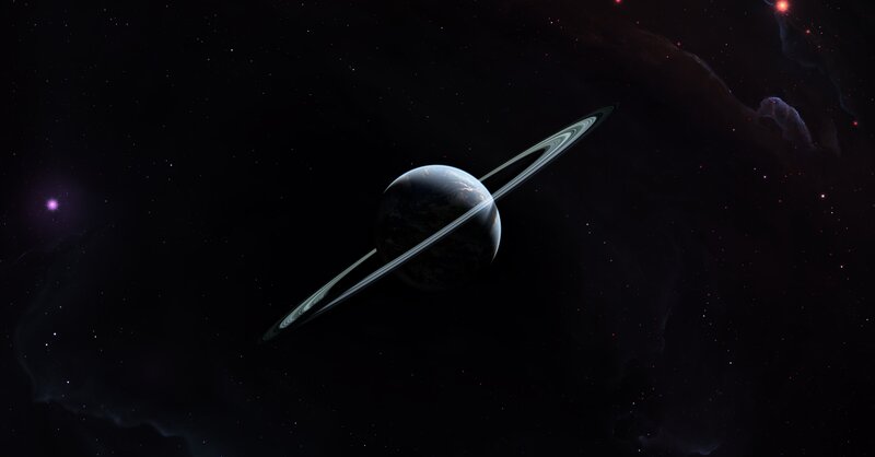 Planet with Rings in Space — Black, Cosmic, Night, Digital Art, Stars, Nebula