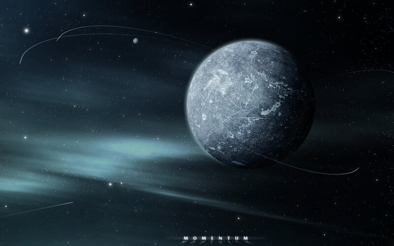 Planet with Rings in Space — Black, Cosmic, Night, Digital Art, Stars