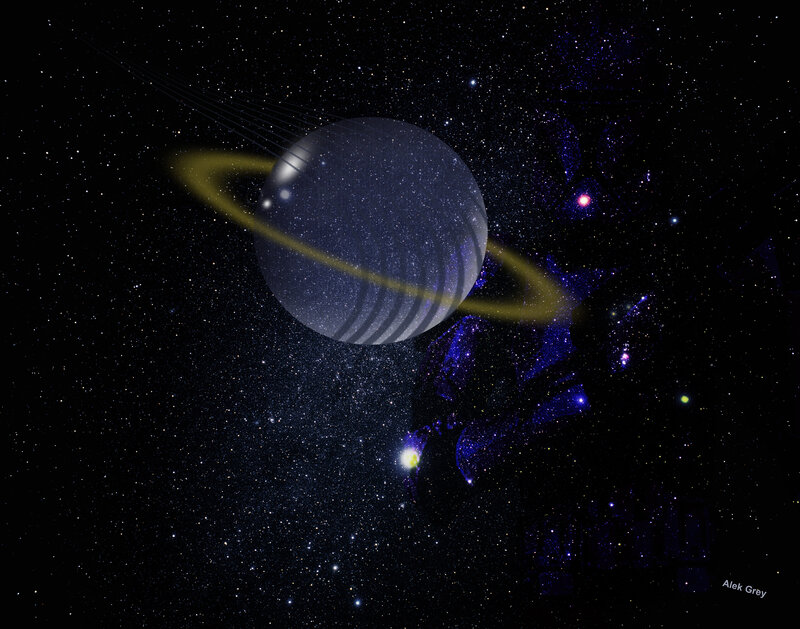 Planet with Rings in Space — Black, Cosmic
