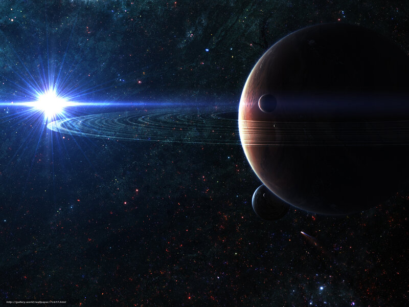 Planet with Rings in Space — Black, Dramatic, Digital Art, Star, Moon