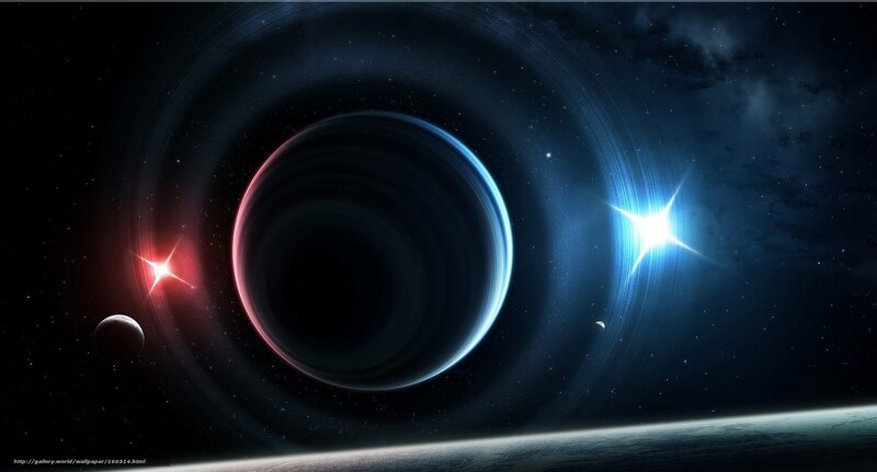 Planet with Rings in Space — Black, Dramatic, Night, Digital Art, Stars, Planets
