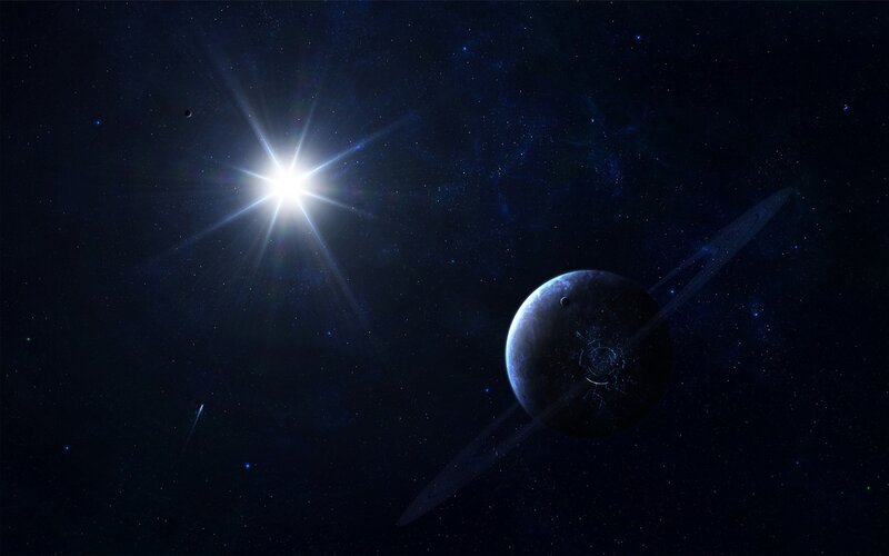 Planet with Rings in Space — Black, Dramatic, Night