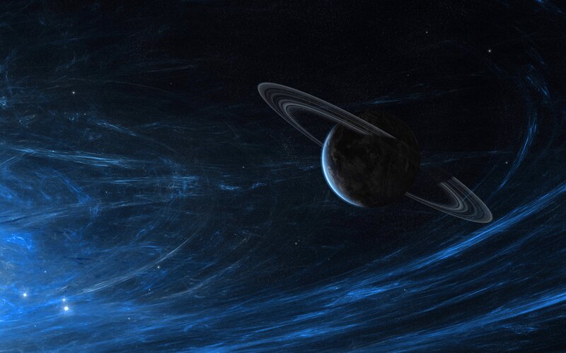 Planet with Rings in Space — Blue, Cosmic, Night