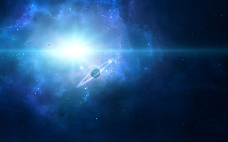 Planet with Rings in Space — Blue, Cosmic