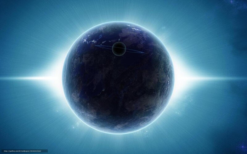 Planet with Rings in Space — Blue, Dramatic, Digital Art, Star