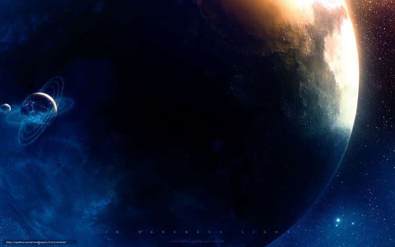 Planet with Rings in Space — Blue, Dramatic, Digital Art, Stars, Planets