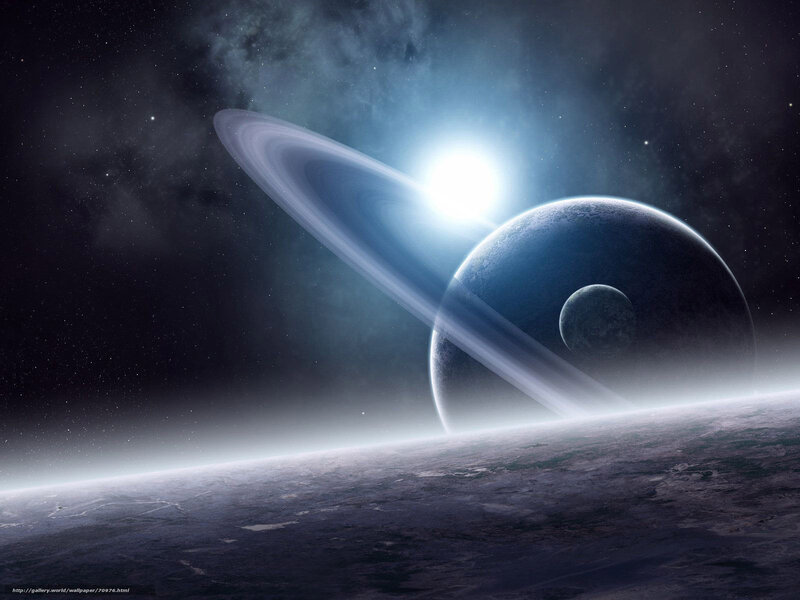 Planet with Rings in Space — Blue, Dramatic, Night, Digital Art