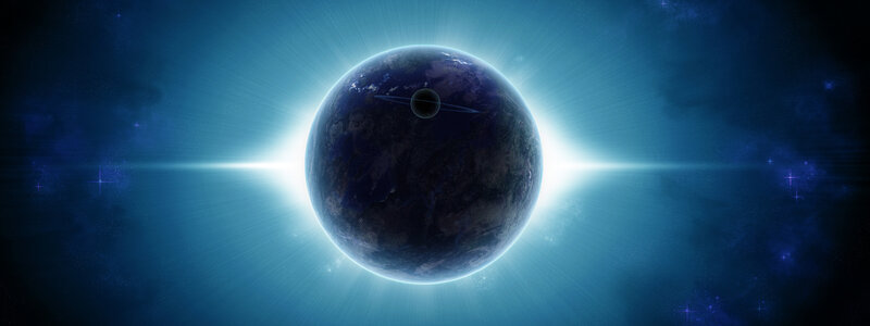 Planet with Rings in Space — Blue, Dramatic