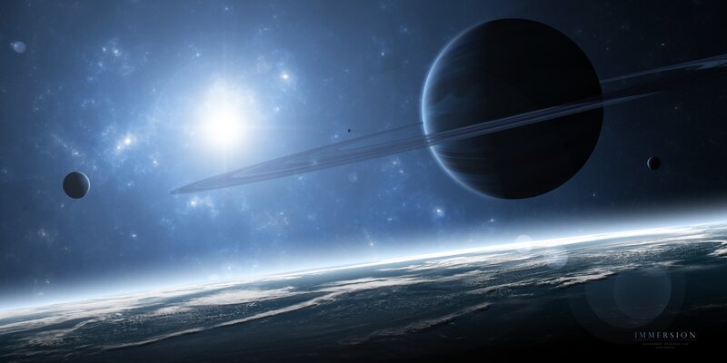 Planet with Rings in Space — Blue, Serene