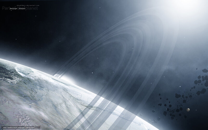 Planet with Rings in Space — Gray