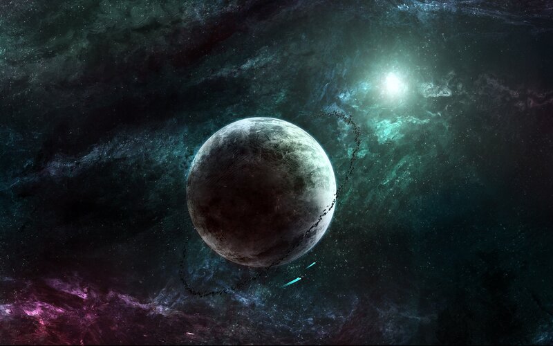 Planet with Rings in Space — Green, Dramatic, Night