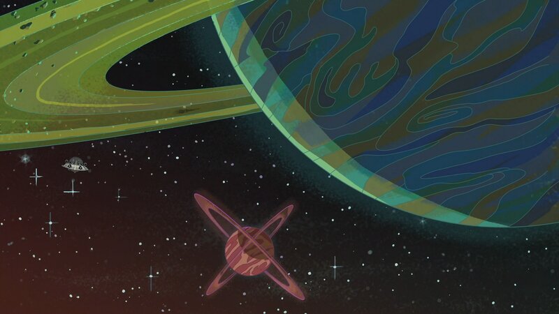 Planet with Rings in Space — Green, Serene