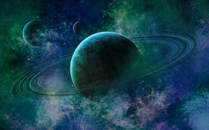 Planet with Rings in Space — Green