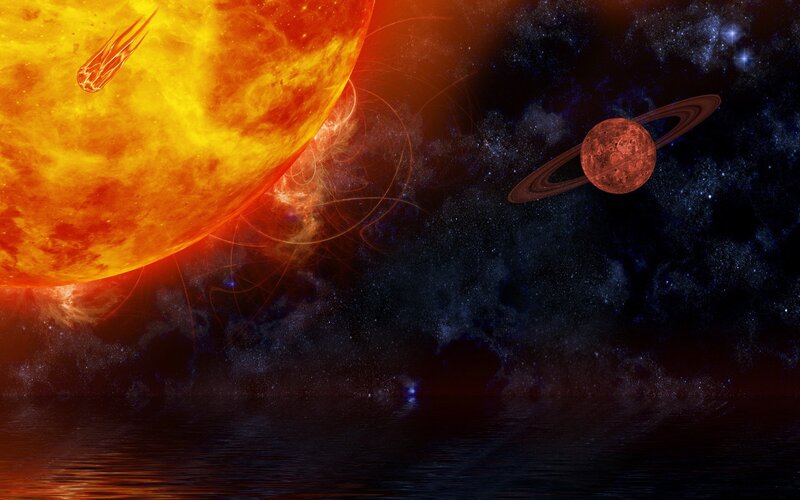 Planet with Rings in Space — Orange, Dramatic, Night