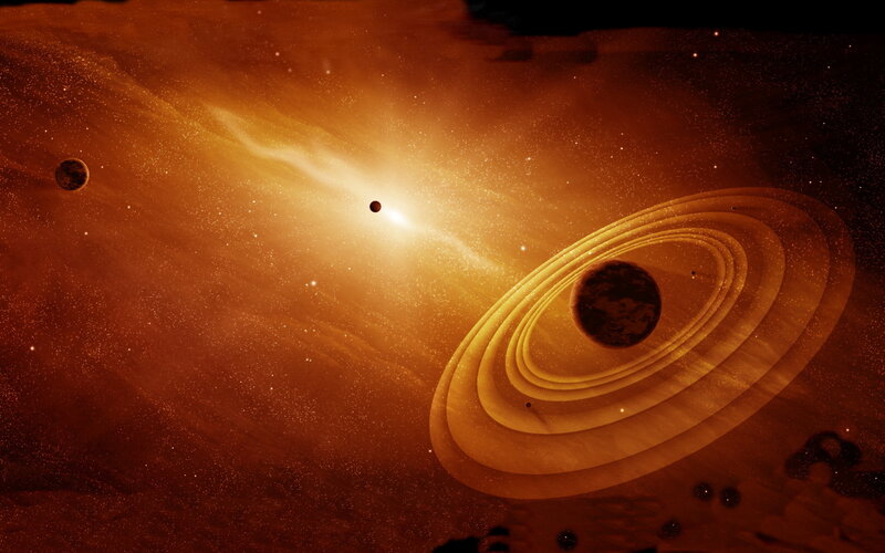 Planet with Rings in Space — Orange, Dramatic