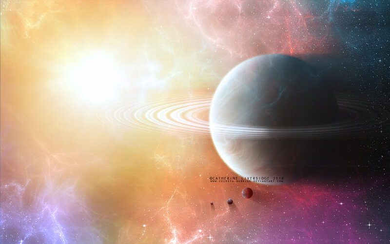 Planet with Rings in Space — Orange