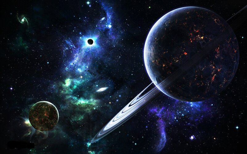 Planet with Rings in Space — Purple, Cosmic, Night