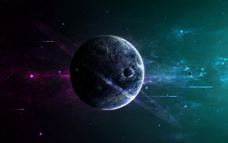 Planet with Rings in Space — Purple, Cosmic