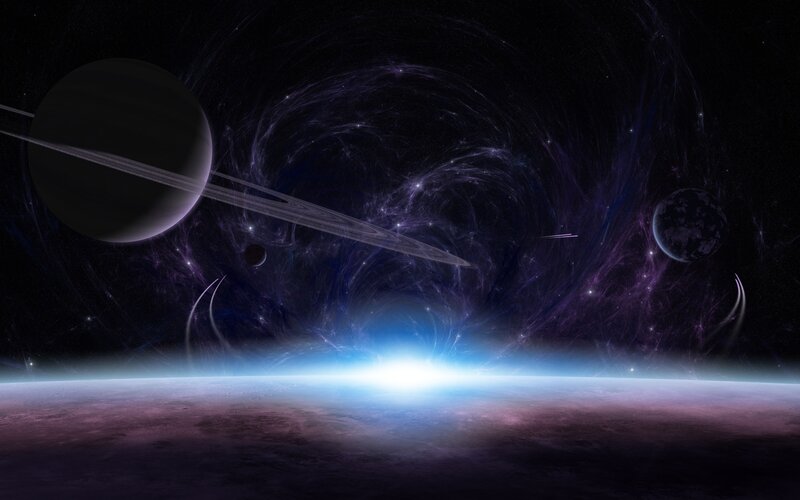 Planet with Rings in Space — Purple, Dramatic, Digital Art, Planets, Stars, Nebula, Blue
