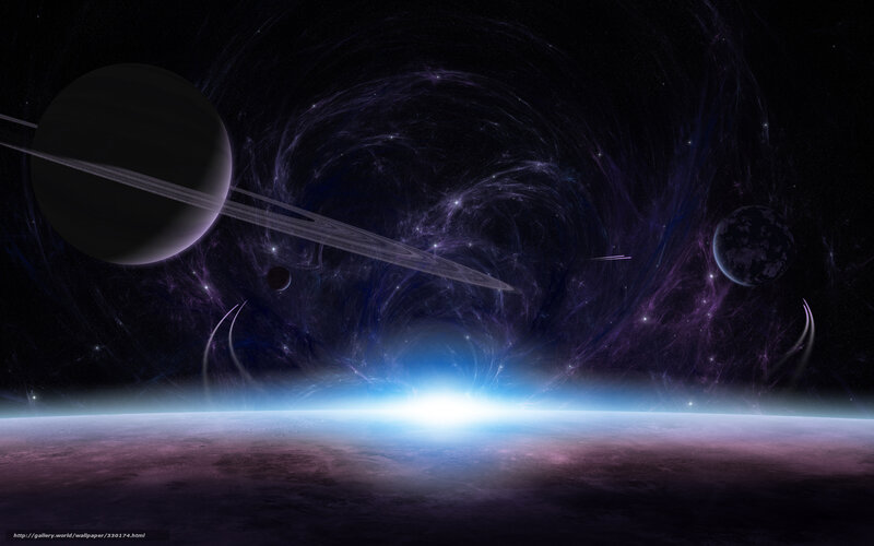 Planet with Rings in Space — Purple, Dramatic, Digital Art, Planets, Stars