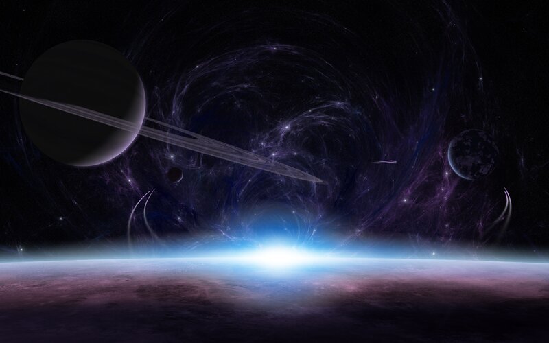 Planet with Rings in Space — Purple, Dramatic, Digital Art, Planets