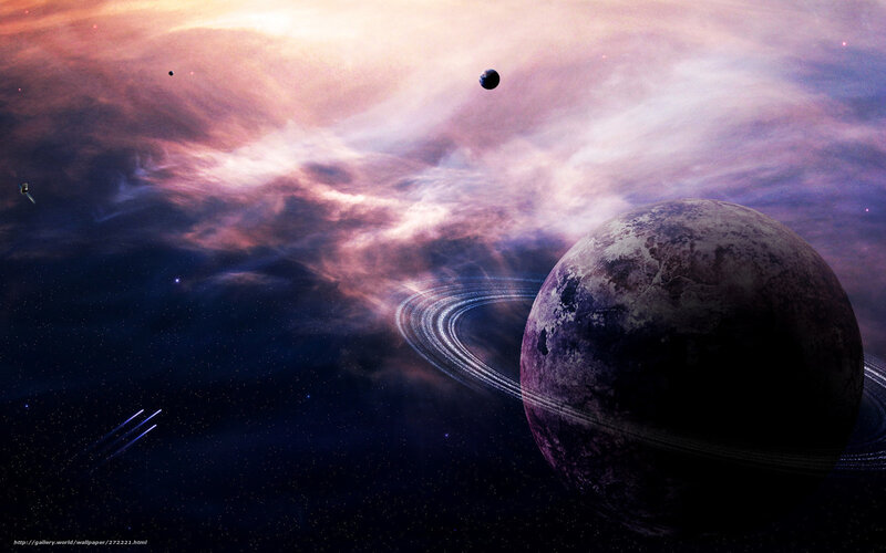 Planet with Rings in Space — Purple, Dramatic, Digital Art, Stars, Nebula