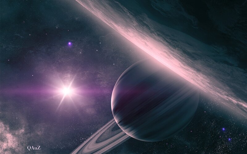 Planet with Rings in Space — Purple, Dramatic, Night, Digital Art, Star