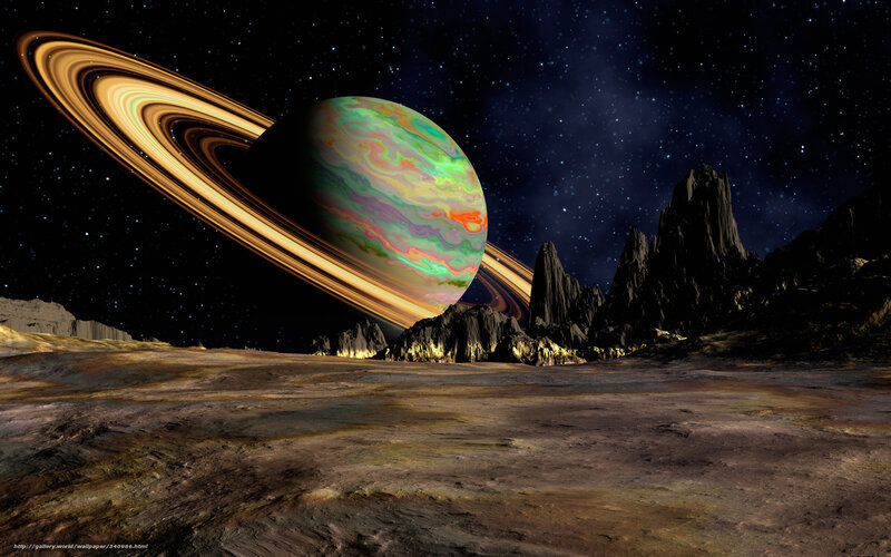 Planet with Rings on Alien Surface