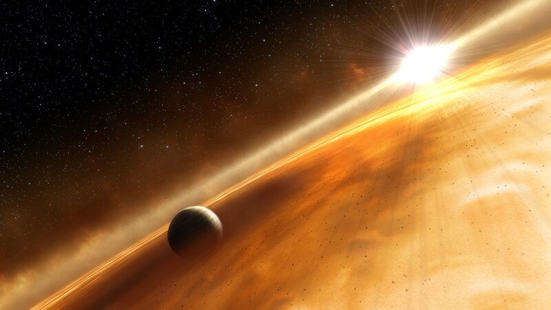 Planet with Rings — Orange, Dramatic, Digital Art, Star, Space, Asteroids, Black
