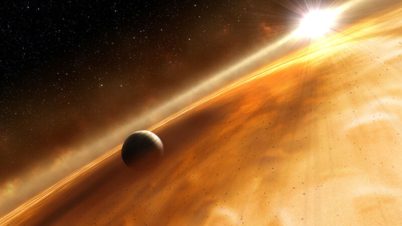 Planet with Rings — Orange, Dramatic, Digital Art, Star