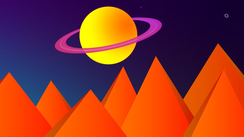 Planet with Rings over Mountains — Purple