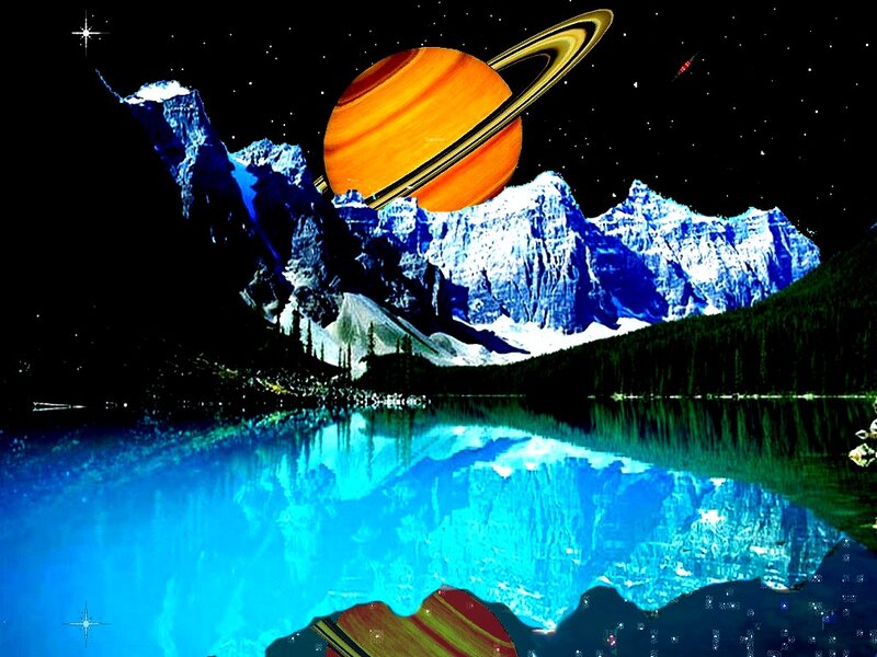 Planet with Rings over Mountains