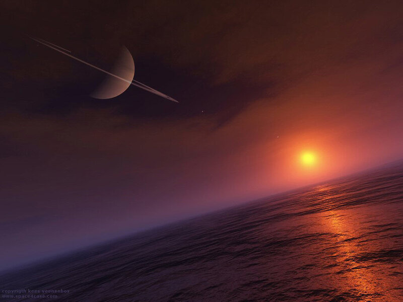 Planet with Rings over Ocean