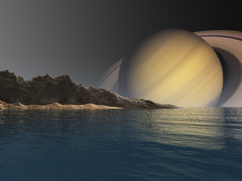 Planet with Rings over Water — Blue