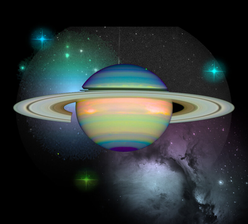 Planet with Rings — Purple, Cosmic, Night, Digital Art