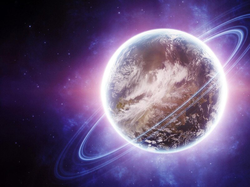 Planet with Rings — Purple, Dramatic, Digital Art, Stars, Clouds