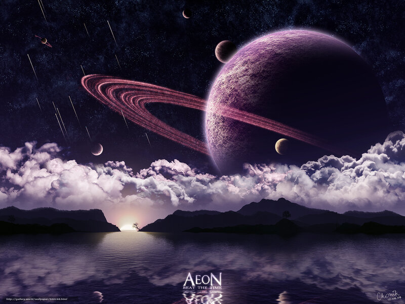 Planet with Rings — Purple, Dramatic, Night, Digital Art, Clouds