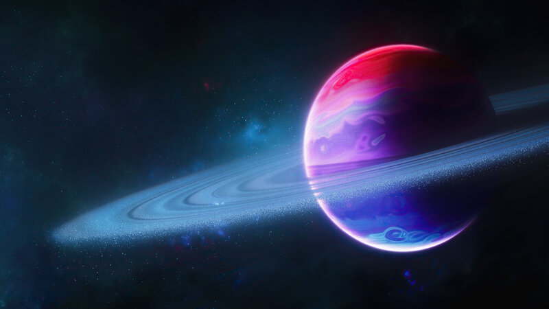 Planet with Rings — Purple, Dramatic, Night, Digital Art, Stars, Space