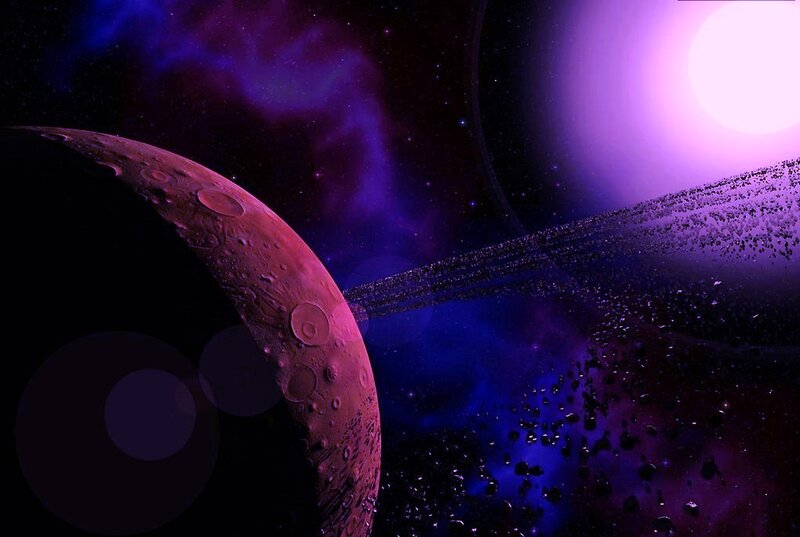 Planet with Rings — Purple, Dramatic, Night, Digital Art