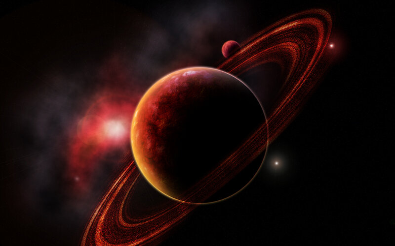 Planet with Rings — Red, Dramatic, Night