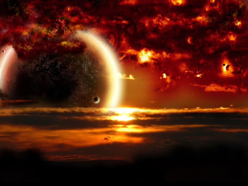 Planet with Rings — Red, Dramatic, Sunset