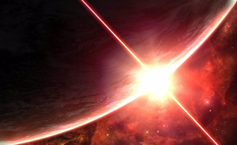 Planet with Solar Flare — Red, Dramatic