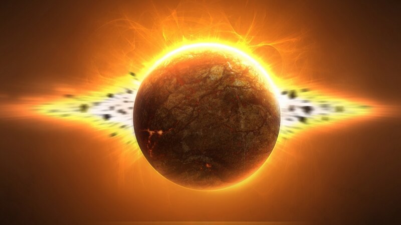 Planet with Solar Flares — Orange, Dramatic