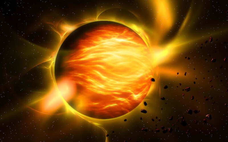 Planet with Solar Flares — Orange