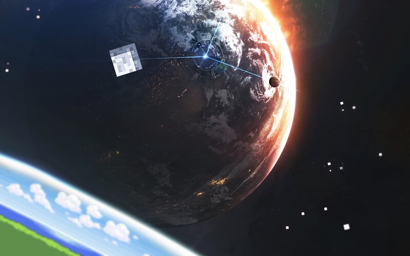 Planet with Space Station — Blue